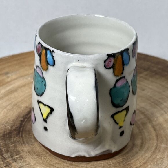 Super Rad 1980s Studio Art Pottery Colorful Geometric Coffee Mug Signed - Picture 4 of 6